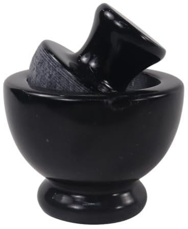 Marblous Krafts Juego de mortero y pilón de mármol de 4.5 pulgadas, triturador de especias negro para cocina, trituradora de ajo, molinillo de especias y molinillo de hierbas, juego de cocina