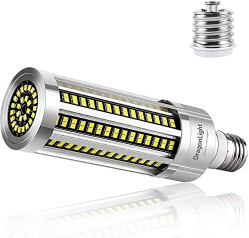 DragonLight 50W Superhell Mais Licht LED Glühbirne Lüfterlos(Ersetzt 350Watt) - E27 LED Lampe mit E40 Adapter - 6000K Kaltweiß 6,000 Lumens für Gebiet Beleuchtung - Garage Werkstatt Straßenleuchte