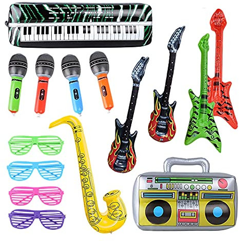 15 Buntes aufblasbare Instrumente Spielzeug Luftgitarre Aufblasbares Saxophon Mikrofon aufblasbare Gitarre Beth Lautsprecher Tastatur Shutter Shading Gläser für Party Props Deko Fotobox Requisiten