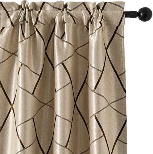 GIRASOLE HOME® Coppia Tende Beige Semi Oscuranti Fantasia Geometrica Marrone Tenda Isolante per Soggiorno Camera Ufficio Balcone Porta Finestra 2 Pannelli con Tasca (Beige e Marrone, 70x148cm)