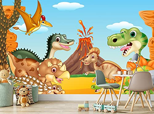Dinosaurier Wandbild Kinder Tapete Cartoon Dino Kinderzimmer B 366cm x H 254cm Wanddeko Riesenpapier Poster Kinder