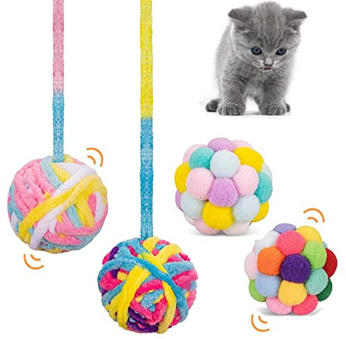 QIODAZOO Katzen Spielzeug, 4 Stck Katzenspielzeug Bälle mit Glöckchen Plüschball Katzenspielzeug Interaktiv Spielzeug für Kätzchen (5CM, Farbe)