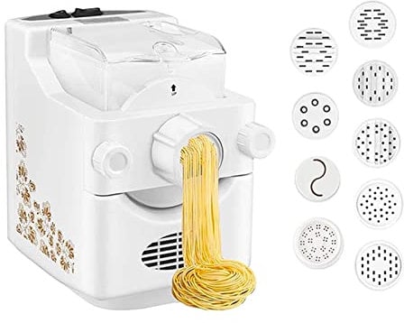 Elektrische Nudelmaschine Vollautomatisch, Nudelmaschinen Spaghettimaschine mit 9 Nudelgitter und 1 Satz Knödelmacher, Weiß