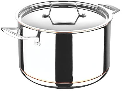 MasterPro - Stock Pot with Lid, 7.6L - Argent 5 Induction Stainless Steel Pot, Professional Quality, Five-Ply Multilayer with Copper Core for Improved Heat Retention & Distribution - Ovenproof