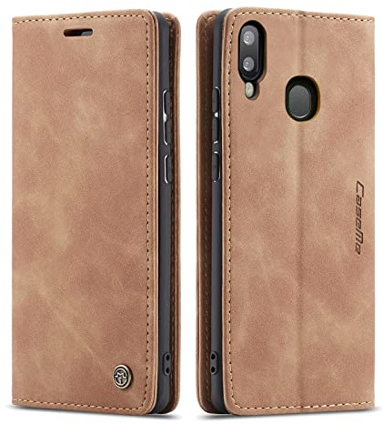 LBH Handyhülle für Samsung Galaxy A20e in Hellbraun mit Karten- und Geldfach Smartphone Hülle mit Standfunktion Flip Case Schutzhülle Magnetverschluss Vintage