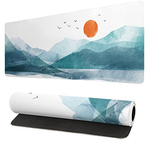 omosri Japanese Mountains Extended Mouse Pad 31.5x11.8 Inch Landscape Desk Mousepad Extended Large Non-Slip Rubber Base Waterproof Big Keyboard Mat with Stitched Edges for Gaming and Office