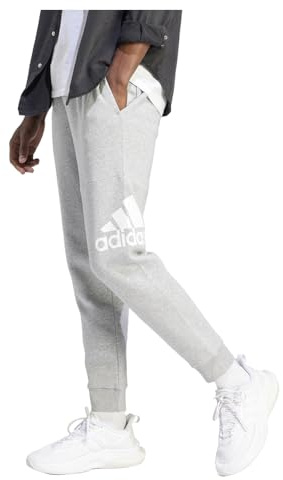 adidas Pantaloni della tuta da uomo Essentials in pile affusolato con risvolto con grande logo, Grigio medio mélange, XL tall