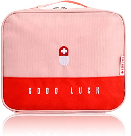 Medikament Tasche, Große Kapazität Wasserdicht Reiseapotheke Tasche Erste Hilfe Tasche, Tragbar Medikamententasche Notfalltasche, Erste-Hilfe Sets für Zuhause Reisen Büro (25*20*13.5cm) (Rosa)