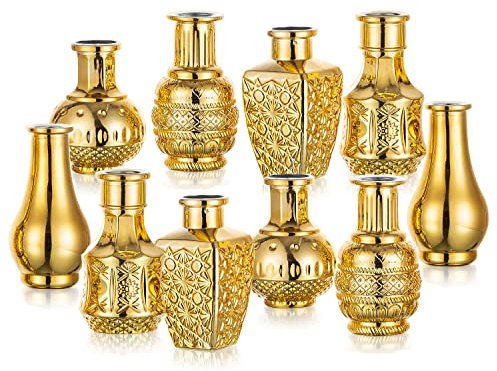 Glasseam Kleine Goldene Vase, Dekorative Glasvase -Set Von 10, Ästhetische Knospenvasen Für Blumen Moderne Blumenvase Goldvasen Für Mittelstücke Goldene Herzstückhochzeitsvase Für Esstischdekorationen