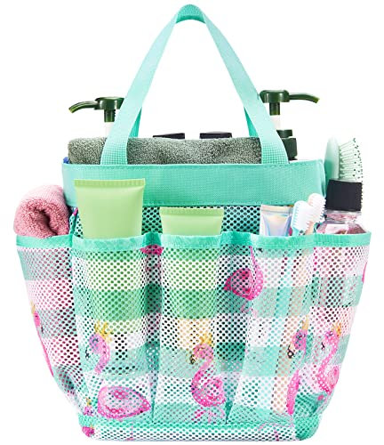 WAWSAM Flamingo Mesh Duschablage für Schlafsäle - 22 x 22 x 25 cm Mesh Duschtasche für Studentinnen tragbar mit 8 Fächern mit großem Duschkorb für College-Badezimmer Duschraum