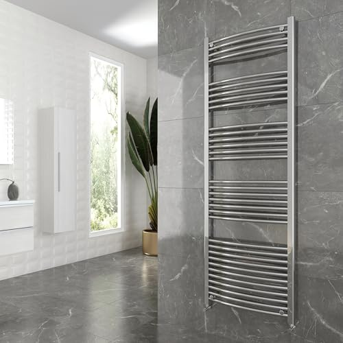 Curved Chrome Heated Towel Ladder Rail Bathroom Radiator 600mm (w) x 1800mm (h) - 3479 BTUs