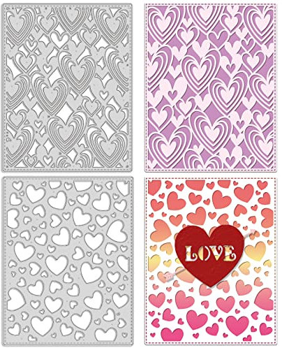 ORIGACH 2 Pcs Heart Background Frame Metal Cutting Dies Stencils, Valentine's Day Theme Background Cut Dies for Card Making Album Arts Crafts Supplies