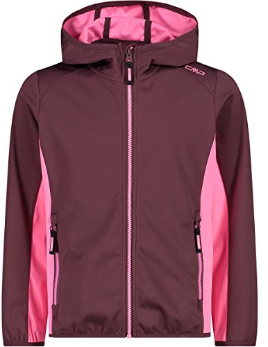 CMP Unisex Kinder Leichte Softshelljacke für Kinder mit Fester Kapuze Jacke Kokon-Mantel, Pflaumenrosa Fluo, 116