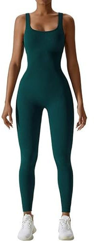Litthing Women Sexy Yoga Jumpsuits Sleeveless Bodycon One Piece Ribbed Workout Outfits Square Neck Stretchy Romper Fitness Playsuit Womens Gym Set Solid Color Activewear Skinny Tracksuit