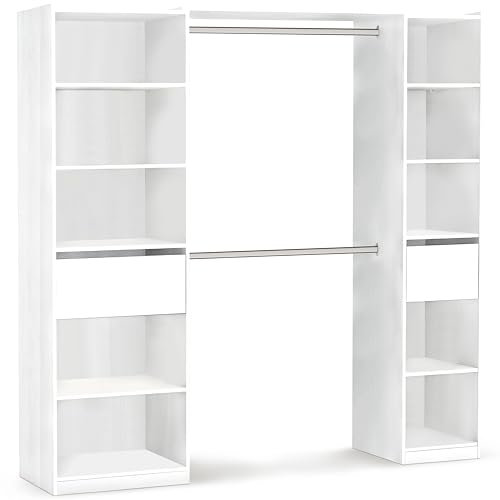 habeig Begehbarer Kleiderschrank #5077 in der Breite verstellbar und offen Garderobe Schrank Regal 2X Schublade Schlafzimmer (Reinweiß) (Weiss)