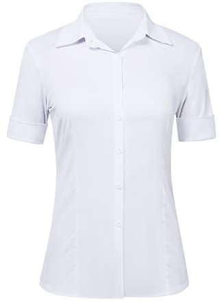 Totatuit Button Down Shirts for Women Long Sleeve Short Sleeve V Neck Casual Business Work Office Blouses Tops, White/Short Sleeve, XXL