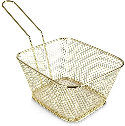 Vilde Drahtkorb Korb Frittierkorb Friteuse zum Servieren von Pommes Edelstahl Gold