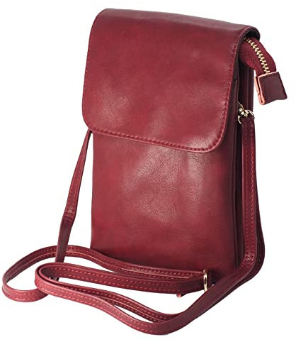 BAWAKO Damen Umhängetasche leder, Handytasche PU leder, Schicke schultertasche mit Reißverschluss Damen und Mädchen, tragbar kleine Handtasche (Rot)