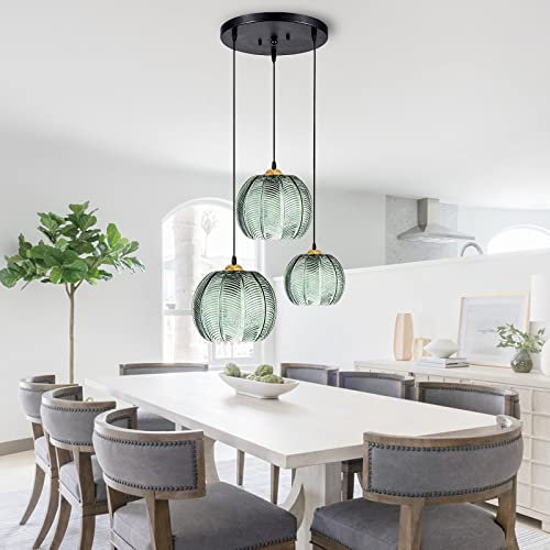 Lámpara colgante mesa de comedor lámpara colgante de cristal verde Lámpara colgante de mesa de comedor de 3 llamas lámpara colgante moderna lámpara colgante bola de cristal lámpara de salón,