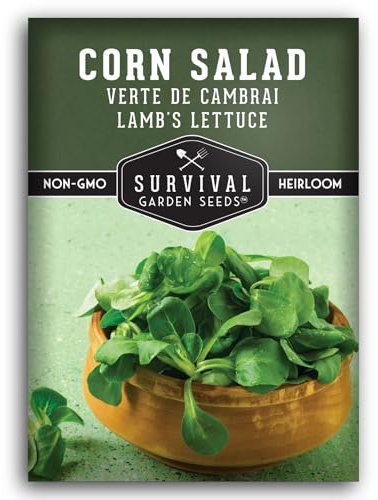 Corn Salad Seeds for Planting - Mache, Lamb's Lettuce - Cold Hardy Salad Greens - Heirloom Verte de Cambrai Variety - Non GMO Green Leafy Vegetable - Survival Garden Seeds (1 Pack)