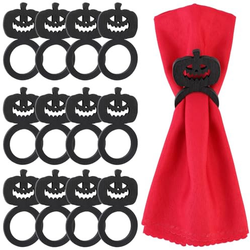 MWOOT 24 Stück Halloween Servietten Ringe, Holz Kürbis Serviettenhalter für Halloween Herbst Abendessen Party Bankett Tischdekoration, Halloween Ernte Dekoration Zubehör DIY Basteln