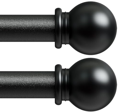 2 Stück gardinenstange schwarz 71-223 cm, wandmontage gardinenstangen set mit Halterungen, Dekorativ 16mm schwarz matt gardinenstange 2.2m lang