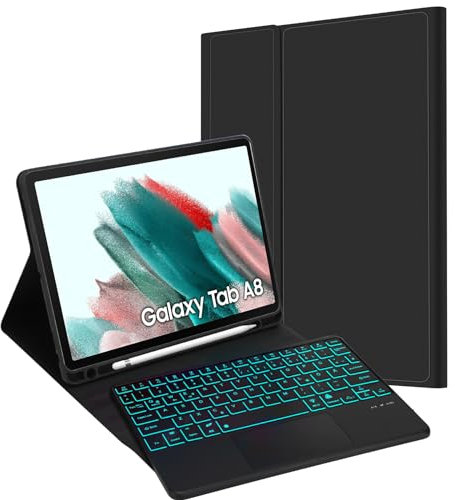 JADEMALL Galaxy Tab A8 Hülle - Tastatur mit Touchpad für Galaxy Tab A8-10.5 Zoll SM-X200/X205/X207,Tastatur Magnetische Kabelloser Bluetooth Abnehmbare Deutsche QWERTZ Tastatur PU Schutzhülle