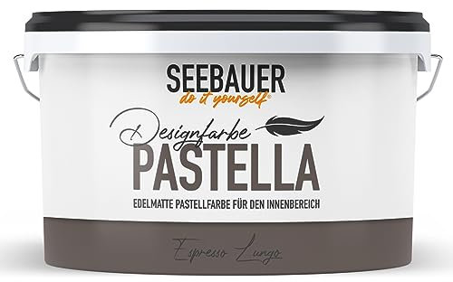 SEEBAUER diy Pastellfarbe PASTELLA Braun 2,5L (Espresso Lungo) Edelmatte Wandfarbe Braun - Innenfarbe sehr hohe Deckkraft - Matt, Abwaschbar und Tropffrei