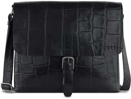 bugatti Nevio große Schultertasche Kroko-Optik aus echtem Leder, Messenger-Bag in schwarz