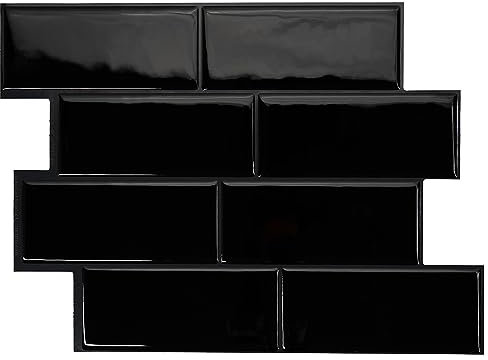 Smart Tiles Klebefliesen Küche und Bad – Metro Schwarz, Fliesenaufkleber 3D, Küchenrückwand Selbstklebend, Wandpaneele, 5 Fliesen (29,36x21,29 cm), Einfach zu Montieren, Wasserfest, Made in Kanada