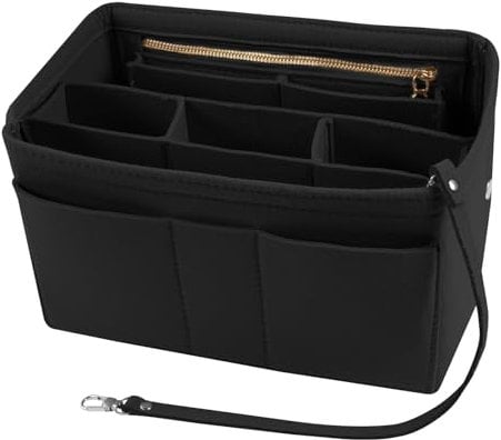flintronic Felt Handbag Organiser, Tote Bag Organiser Insert Handbag with Multi-Compartment, Large Capacity Women Travel Makeup Organizer Storage Pouch, Black-L