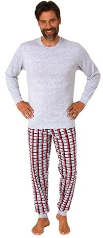 Normann Herren Langarm Schlafanzug mit Bündchen und Karierter Jersey Hose