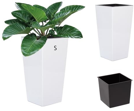 MELTOM Cache-pot - Pot de fleurs brillant avec insert haut (blanc, taille S - 26 cm)