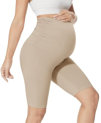 QGGQDD Legging de grossesse court pour femme enceinte, couleur chair, S
