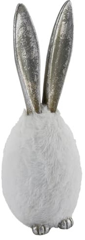 Gehlmann dekoratives originelles Osterei als fluffiges Plüschei mit Hasenfüßen und Langen Hasenohren in verschiedenen Größen und Farben (weiß Silber, groß)