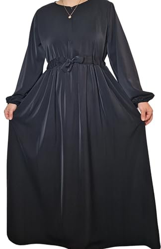 Yaqeen Premium Maxidress Nidha Stoff langes Kleid Boho islamisches Gebetskleid Hijab Abaya, Schwarz , Einheitsgröße