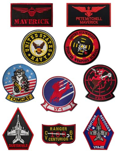 10 Pcs Tactical Patch Compatible with TV TOP Gun US Air Force Military Embroidered Applique Army Emblem with Hook and Loop Fastener Backing Patch for Clothes Jacket Jeans Vest