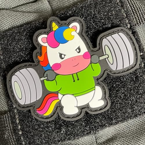 IronUnicorn Patch - 81 mm, Barbell & Einhorn Design, Robustes Gummi mit Klettverschluss - Perfekt für Rucksäcke & Sporttaschen, langlebiges Accessoire für Fitness & Gym-Fans