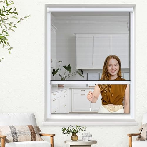 Jalousiescout Fliegengitter Insektenschutzrollo für Fenster, Fliegengitterrollo Insektenschutz mit Aluminium-Rahmen, robustes Fiberglas-Gewebe, weiß, B70xH130cm