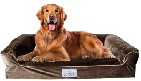 Giesty XLarge Orthopädisches Hundebett für Grosse Hunde, Hundecouch mit hohem Rand, Haustierbett, Hundesofa waschbar, Baumwollleinen und Kunstpelz (Beige, XL(106 * 80 * 20cm))