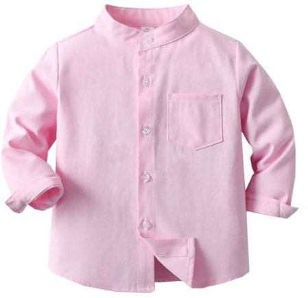 Generico Chemise Fille à Manches Courtes Chemise Garçon Printemps Chemise pour Enfants Cardigan en Coton Unique à Manches Longues en Couleur Unie Chemise Bébé, rose, 7-8 ans