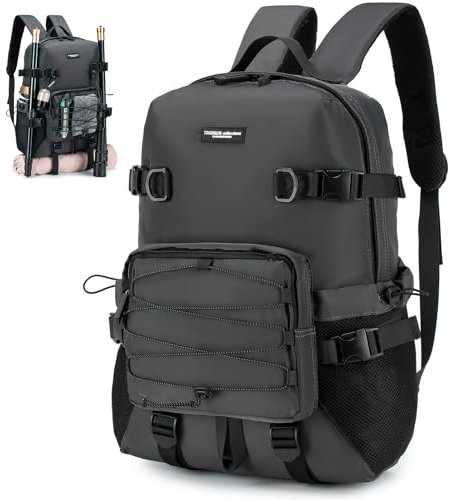 BAGZY Wanderrucksack Herren Damen 30L, Laptop Rucksack 15.6 Zoll für easyJet Flugzeug Reiserucksack Schulrucksack Daypack für Outdoor Sport Reisen Camping Schule Arbeit Business Reisen，Nylon Grau