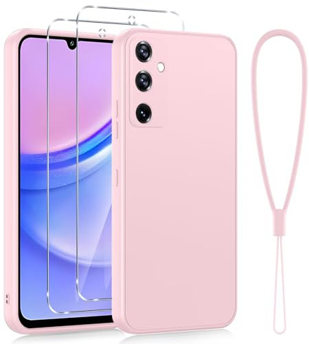 Viojrlra Cover per Samsung Galaxy A15 4G /A15 5G con 2 Pellicola Vetro Temperato, Custodia Antiurto Ultra Sottile Liquid Silicone TPU Morbido, Anti Ingiallimento Anti-Graffio Protettiva Case (Rosa)
