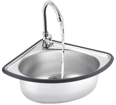 Dreieckige Eckspüle Küchenspüle Spülbecken,Wandmontage Einbauspüle Einzelspüle,Eckspüle Edelstahl,Klein waschbecken spüle,Mini Triangle Einzelbecken 34x34 cm,Tiefe 13/15 cm(Deep 15cm)