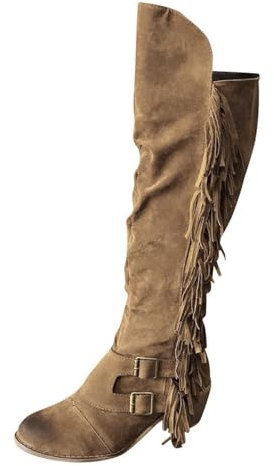 Scarpe Casual Stivali da Donna Stivali con Frange retrò al Ginocchio sopra Stivali con Tacco Lungo Stivali da Donna Stivali Alti Estivi