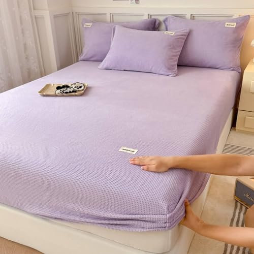 Homxi Élastique pour Drap Housse,180 x 200 CM,Cache Sommier Matelassé Velours de Lait Couleur Unie Drap Housse Gros Matelas Violet