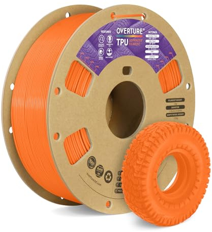 OVERTURE Flexible TPU 95A 3D Printer Filament 1.75mm, 1kg Neon Orange | Soft & High Elasticity & Durability, Excellent Layer Adhesion, Accuracy +/- 0.02mm, Fits Most FDM (Neon Orange)
