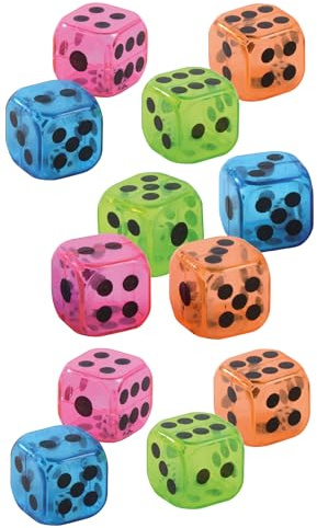 Ameisenkeks® Bunte Transparente Doppelwürfel – 12 Stück – Kleine Würfel im Inneren – 27mm Acryl Würfelset für Brettspiele, Casino & Party – Farbe zufällig
