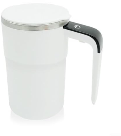 HEIBTENY Taza eléctrica de café recargable, portátil, de acero inoxidable, mezcladora magnética automática, 380 ml, taza de agitación automática (blanco)