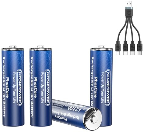 NTONPOWER 1,5V AA Lithium Batterien 2100mWH USB-C Akkus Wiederaufladbare mit Kabel, 8 Stück, für Taschenlampe, Spielzeug, Fernbedienung